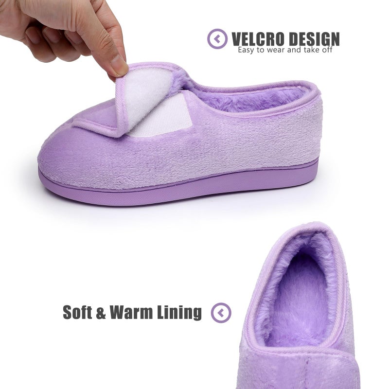 Git-up Women Soft wide Slippers Memory Foam Closed Toed Diabetic Arthritis Edema House Shoes, Purple 7#. - Image 3